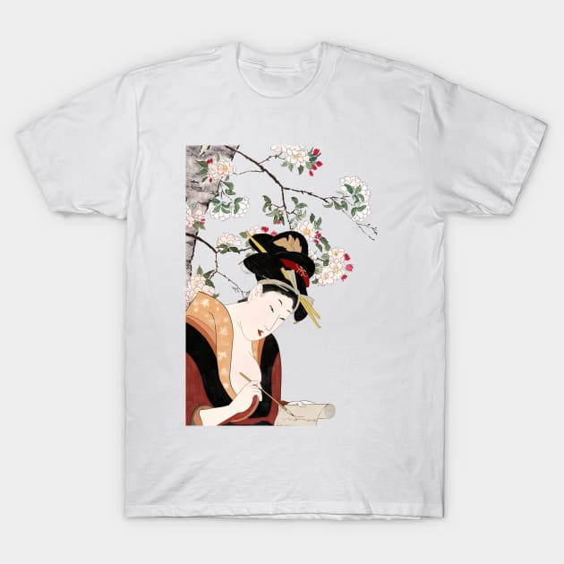 Japanese woodblock woman portrait woman writing T-Shirt by colorandcolor